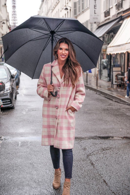Cover Girl Long Pink Plaid Coat FANCY PANTZ BOUTIQUE