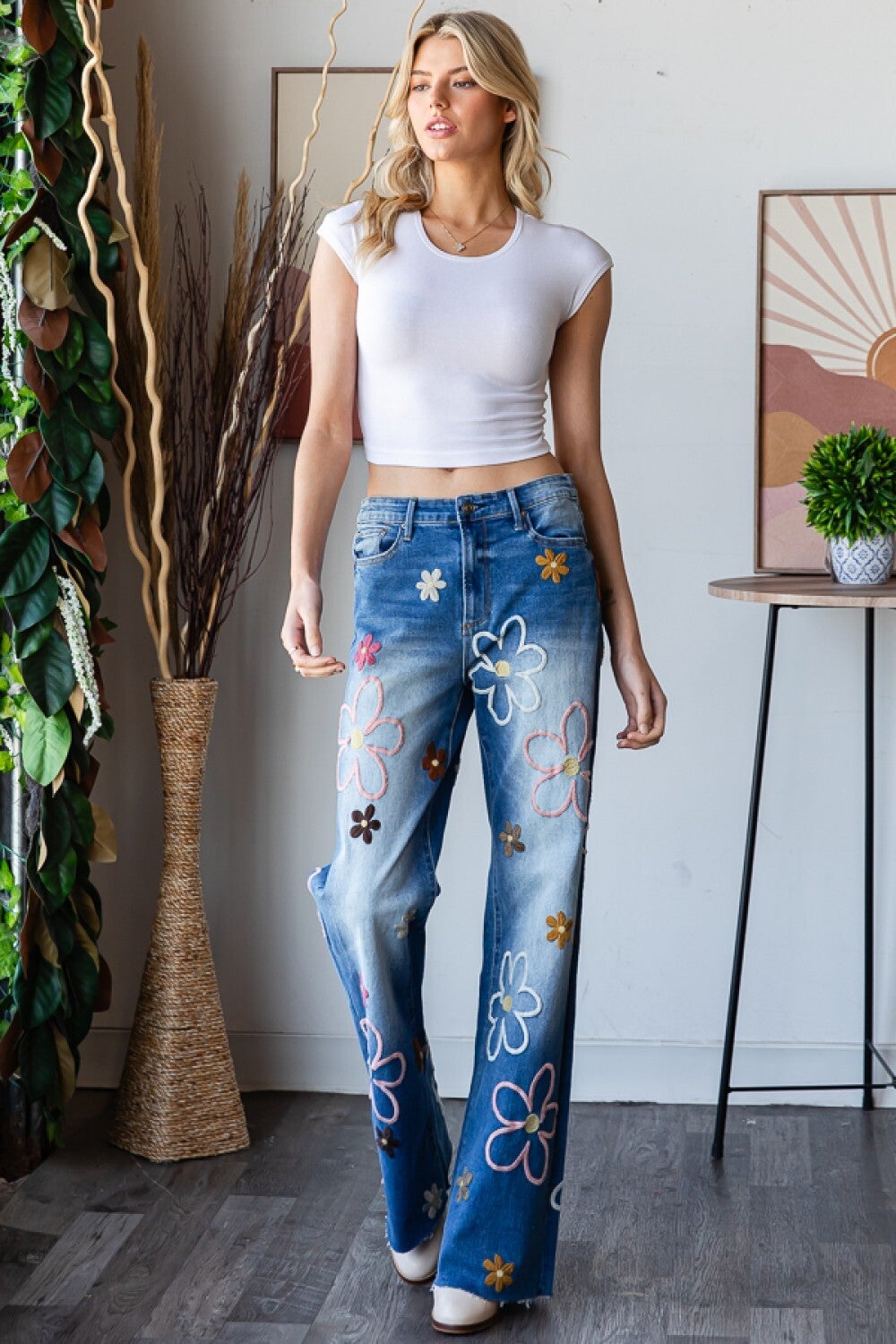 Oli Hali Flower Embroidered Blue Denim Jeans